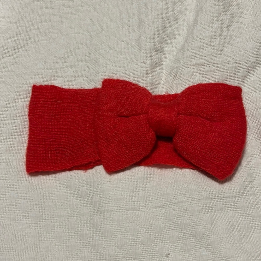 Coral Red Winter Headband with Bow